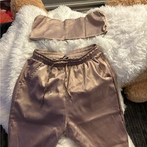 Satin Two-Piece Set in Taupe Fashion Nova size Small